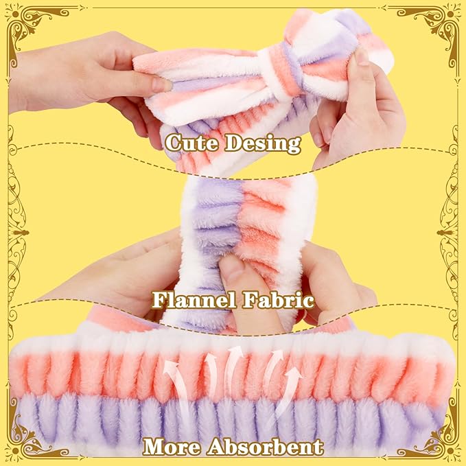 24 Pcs Spa Headband Bulk for Christmas Stocking Stuffers, Women Girls Bow Makeup Hairband Gifts Soft Flannel Headband for Washing Face Skincare Slumber Bachelorette Party Supplies Teen Party Favors
