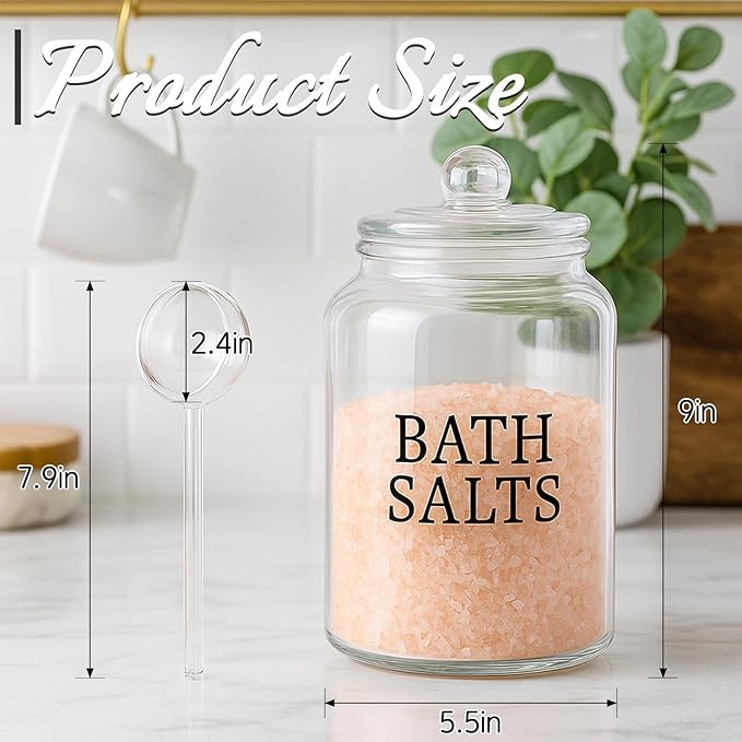 2 Pack 101 oz Bath Salt Container, Bath Salts Glass Jar with Bath Salt Scoop, Large Glass Jar with Lid, Laundry Detergent Jar W. Measuring Cup