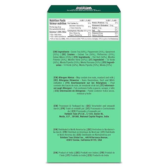 VAHDAM, Mint Green Tea Bags (100 Count) 100% Pure Leaf Tea, High Grown, Low Caffeine, Non GMO, Gluten Free | Plant-Based Pyramid Tea Bags | Direct from Source