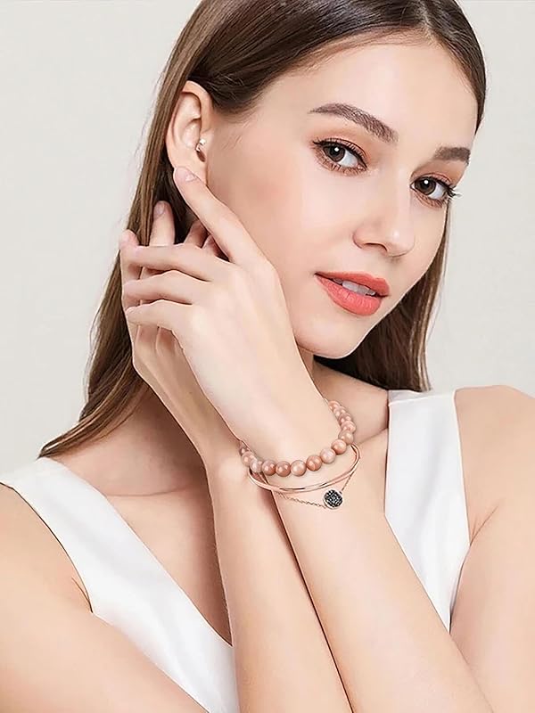 AD Beads Handmade Gemstone Stretch Elastic Bracelet Crystal Healing Reiki Nature's Beauty and Spiritual Essence Unisex (8mm, Sunstone (Work Success))