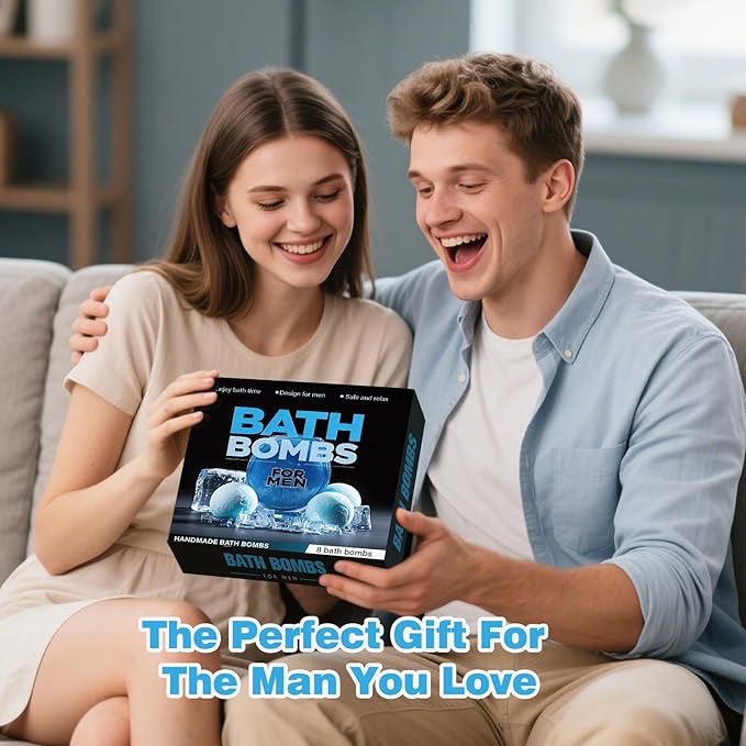 Bath Bombs for Men, 8 Pack Organic Bath Bombs Set with Natural Essential Oils, Relaxing Gifts for Men & Women, Father's Day Birthday Easter Gift for Husband Boyfriend