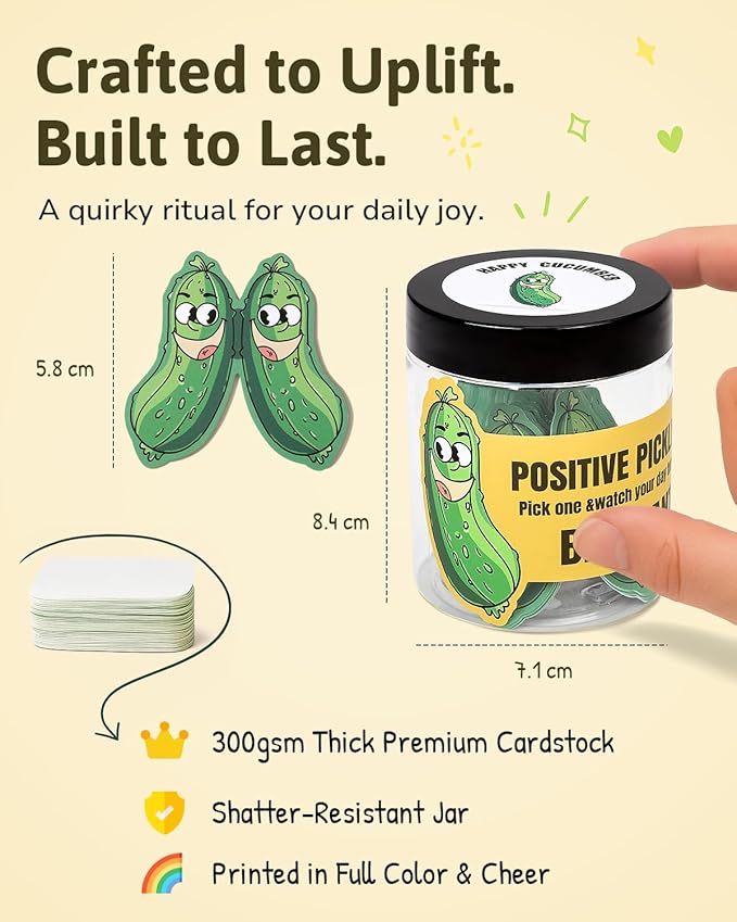Positive Pickle Affirmation Cards Jar,60 Daily Affirmations, Emotional Support Pickle with Positive Messages, Encouragement Present for Women, Teens,girls,and Friends