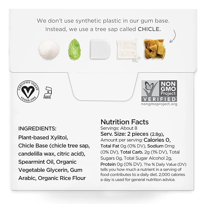 SIMPLY Gum | Dental Gum | Xylitol Chewing Gum - Sugar Free | Spearmint | Pack of Six (90 Pieces Total) | Synthetic Plastic Free + Sugar Free + Aspartame Free