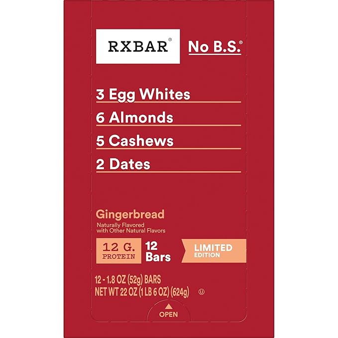 RXBAR Protein Bars, Protein Snack, Snack Bars, Gingerbread, 22oz Box (12 Count)