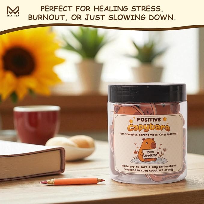 Positive Capybara Jar - 60 Positive Affirmation Cards For Women, Girls, Cards to Reduce Anxiety & Increase Relaxation, Capybara Gifts For Women, Kids, Teen Girl Gifts Trendy Stuff
