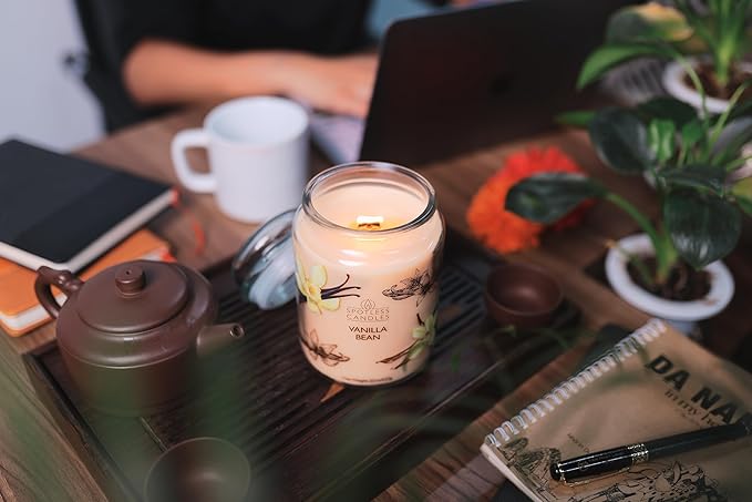 Candle Vanilla Bean 22oz with Wooden Wick in a Presentation Gift Box & Protective Shipper - Vanilla Scented Candles - Large Jar Candles