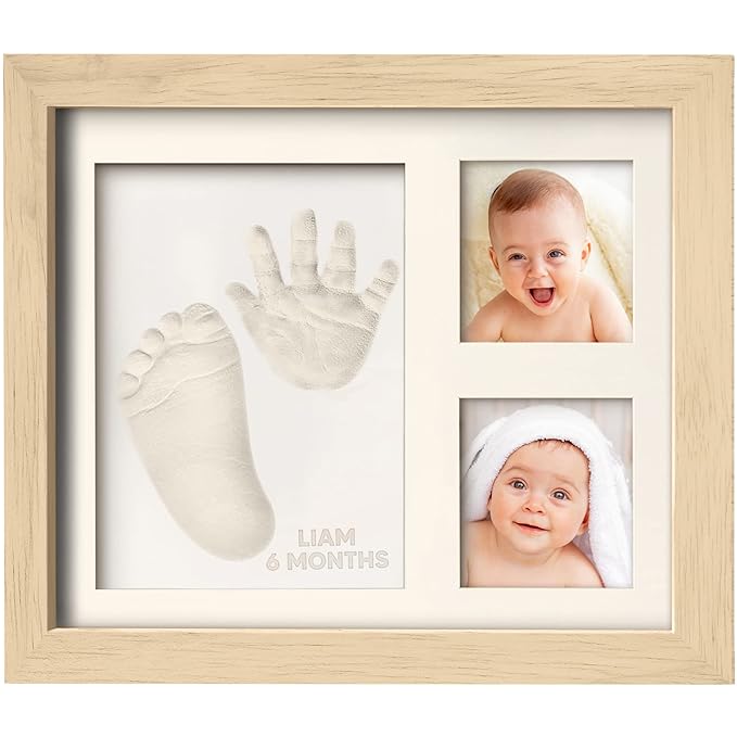 Baby Hand and Footprint Kit - Quick Dry Clay Baby Footprint Kit, Newborn Keepsake, Nursery Picture Frame for Boys, Girls, Personalized Gifts for Shower & Registry, New Mom Gift (Ash Wood)