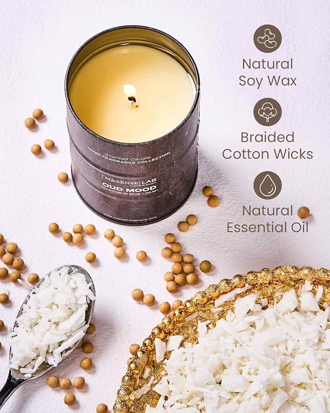 M&SENSE Oud Mood Scented Candles Natural Non Toxic, Aromatherapy Candle for Stress Relief Meditation Relaxing, Housewarming Gifts for Women Men, 11.3oz 70 Hour Long Burning
