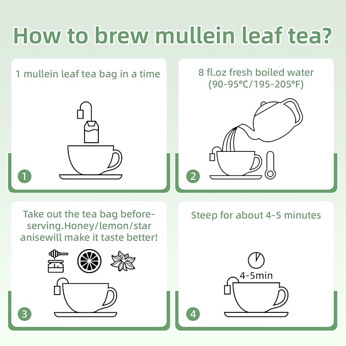 Veyorra Mullein Leaf Tea Bags - 100% Natural & Pure from Mullein Leaves.3g/Bag Non-GMO & Caffeine-Free, Loose Leaf Mullein Herbal Tea For Detox & Respiratory Support (30Bags)