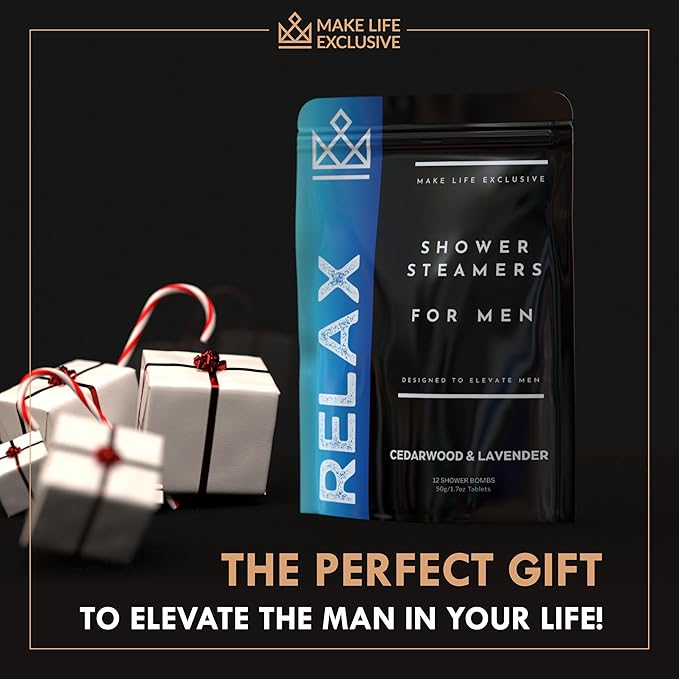 Shower Steamers for Men - Relax - Cedarwood and Lavender Organic Shower Bombs - 12 Pack of Relaxing Tablets - Strong Scented Long Lasting Aromatic Steamers