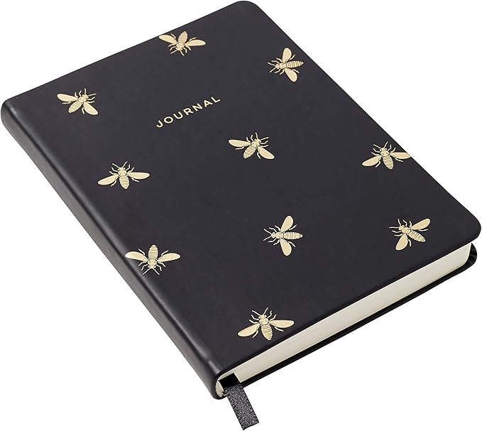 WORLD TRAVELER Eccolo Gold Bees Writing Journal, 256 Lined Page Notebook, Faux Leather Soft Cover, 5x7