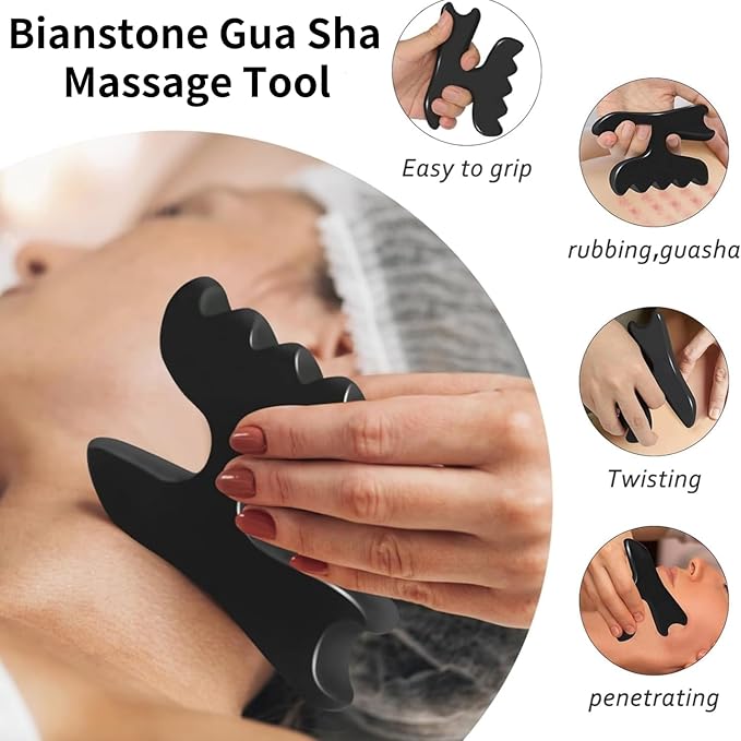 Gua Sha Massage Tool for Body, Natural Bian Stone Gua Sha Scraping Massager, Muscle Relief Massage Board for Back, Legs, Arms, Neck, Shoulder (Medium, 4.7")