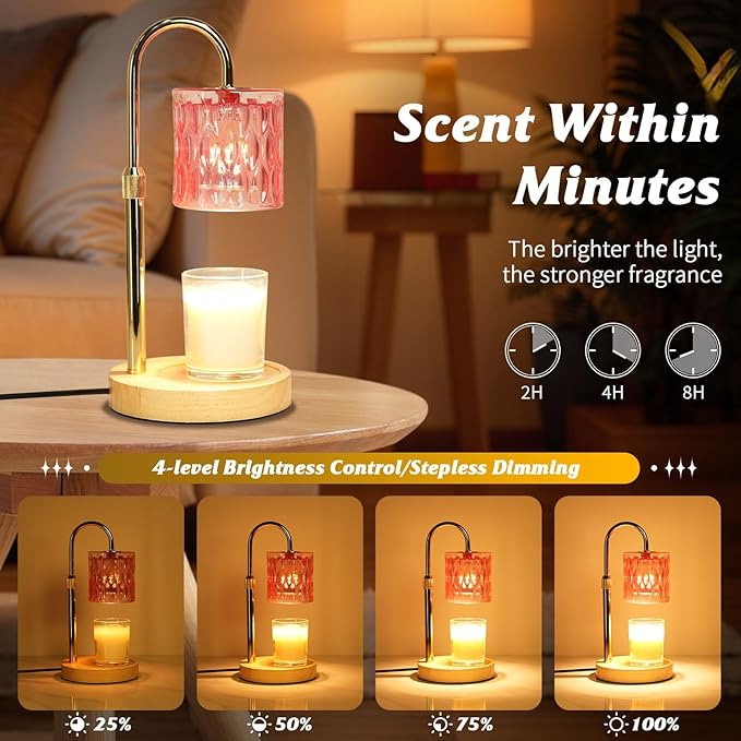 Pink Candle Warmer Lamp with Timer and Dimmable, Height and Brightness Adjustable, Birthday Gifts for Women Mom, Electric Wax Melt Warmer For Scented Jar Candles, New Home Bedroom Decor Aesthetic