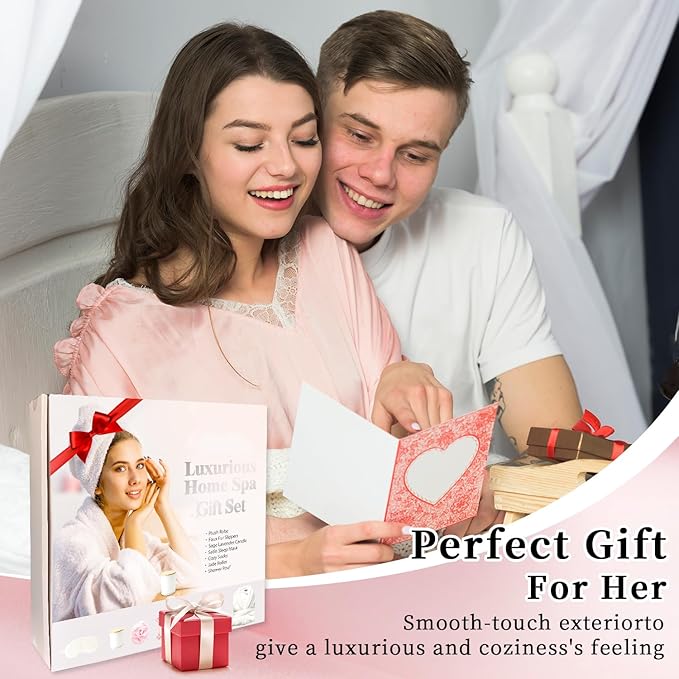 Birthday Gifts For Women, Bathrobe Set With Silky Satin Sleep Mask, Spa Robe and Slippers set, Scented Candle Self Care 7 Pack Set Suitable For Christmas Thanksgiven Day Beige