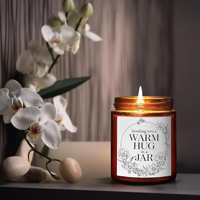 Sending Hug Gifts for Women Men - Warm Hug Scented Candle - Relaxing, Get Well, Sympathy Gift - Gift for Her Bestie Best Friend Coworker - Lavender Eucalyptus Natural Soy Wax Candle for Home