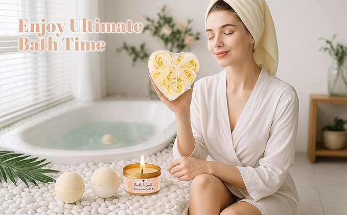 Birthday Gifts for Women, Self Care, Get Well Soon, Vanilla Coconut Relaxing Spa Basket Care Package, Unique Gifts for Mom, Sister, Wife, Girlfriend, Grandma