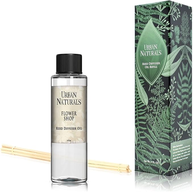 Urban Naturals Reed Diffuser Oil Refill, Baby Powder Bliss Diffuser Oils with Rose, Geranium, Cedar, 4 oz + Free Reed Sticks, Made in The USA