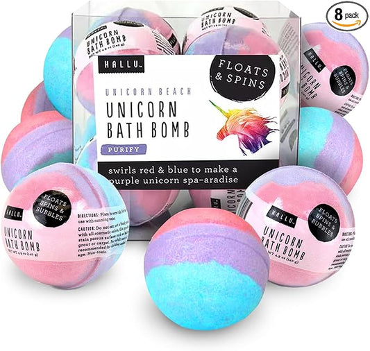 Hallu Unicorn Large Bath Bomb, Mango Peach and Vanilla Scent, 140 g, Pack of 8
