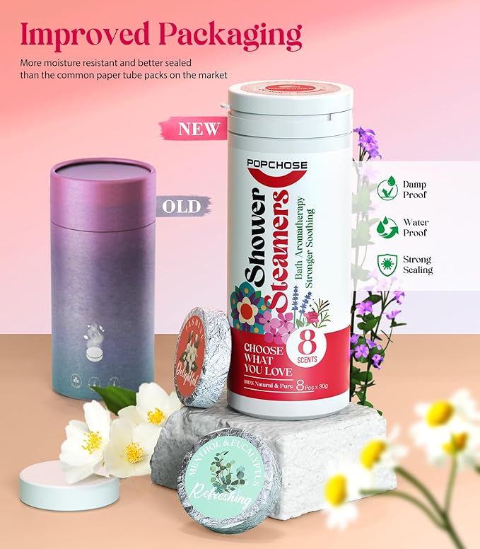 POPCHOSE Shower Steamers Aromatherapy - Self Care & Home SPA Relaxation, 8 Scents Gifts for Women, Mom, Grandma, Wife and Daughter, Birthday Gifts for Women and men, Stocking Stuffers for Teens Adults