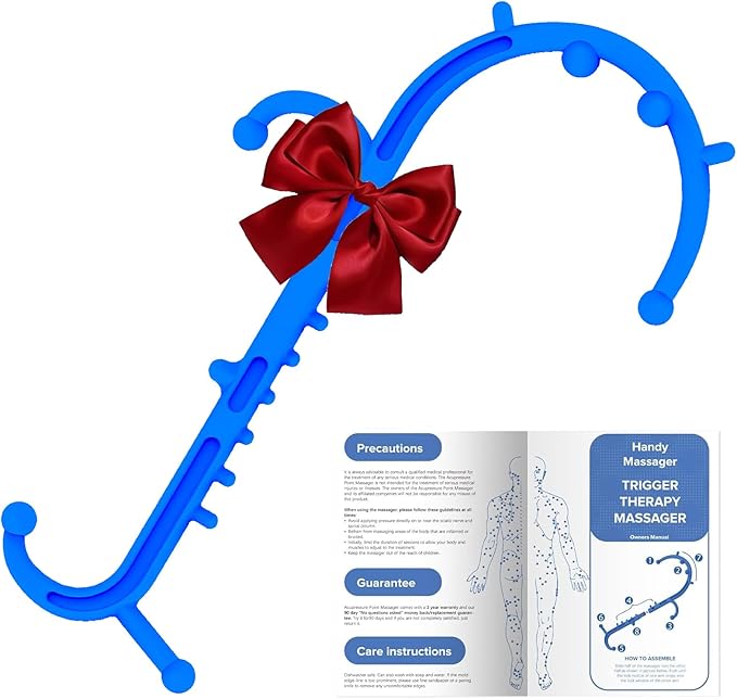Back and Neck Massager-Trigger Point Massage Tools for Pain Relief and Self Massage Hook Cane- Handheld Body Deep Tissue Shoulder Leg Feet Massager Stick Gift for Men & Women-Blue