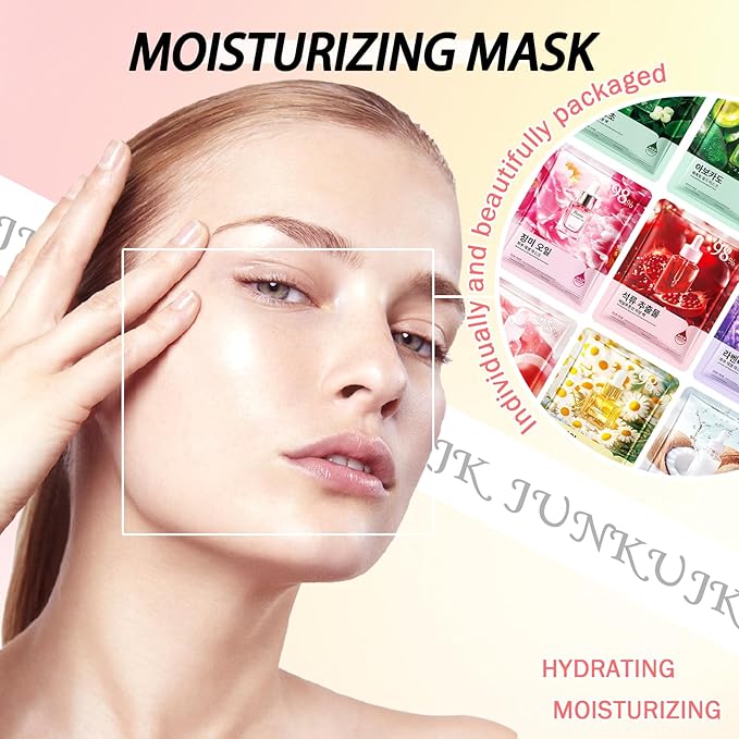 10PCS Hydrating Facial Sheet Mask,Moisturizing Face Masks Skincare Gift Set,Long Lasting Face Mask Skin Care & Facial Mask Kit for All Skin Types 21