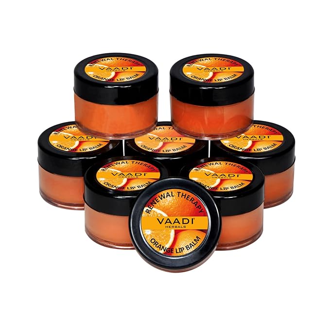Lip Balm - ★ Renewal Theraphy - ★ Orange & Shea Butter Flavor - ★ All Natural - ★ Pack of 8 X 10 Gms(0.35 Ounces) in Tin - Vaadi Herbals
