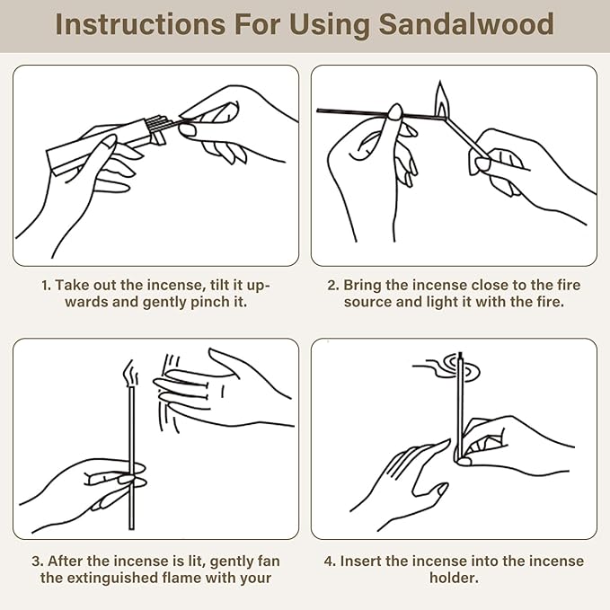 Sandalwood Incense Sticks 60 Pack, Natural Fragrance, Ideal Choice for Yoga, Meditation and Relaxation, Air Purifying Aromatherapy and Long-Lasting Burn