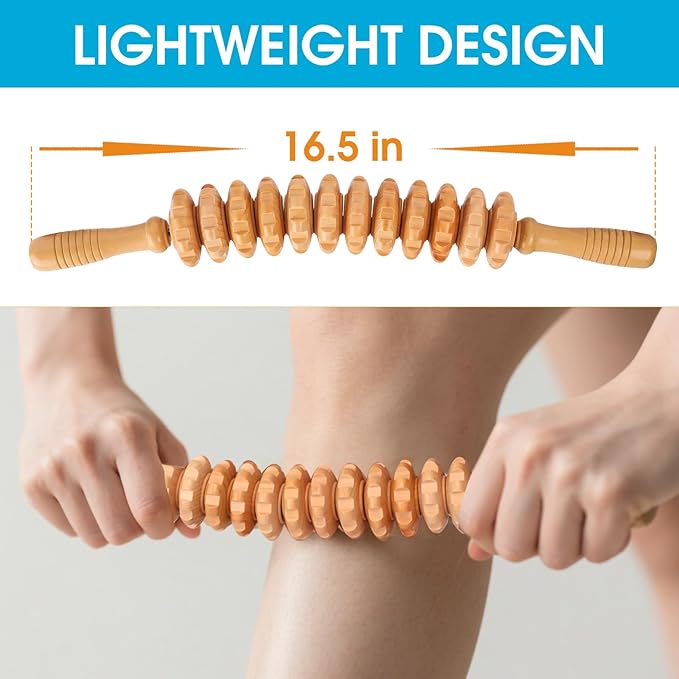 Wood Massage Roller for Waist Thigh Back, Wood Therapy Massage Tools, Cellulite Roller,Fascia Blaster, for Lymphatic Drainage,Blood Circulation,Stress and Pain Relief (Curved)