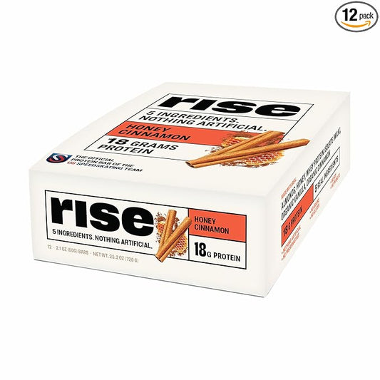 Rise Whey Protein Bars - Honey Cinnamon | Breakfast Bar & Protein Snack 18g Protein 4g Fiber Just 5 Whole Food Ingredients Gluten-Free Soy Free