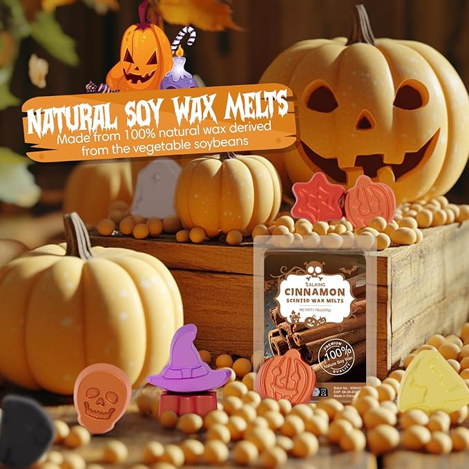 SALKING Halloween Scented Wax Melts, Fall Soy Wax Melts Gift Set, Wax Cubes/Tarts for Warmer - Pumpkin Pie, Caramel Apples, Candy Corn, Vanilla, Snickerdoodle, Apple Cider, Cinnamon, Harvest Spice