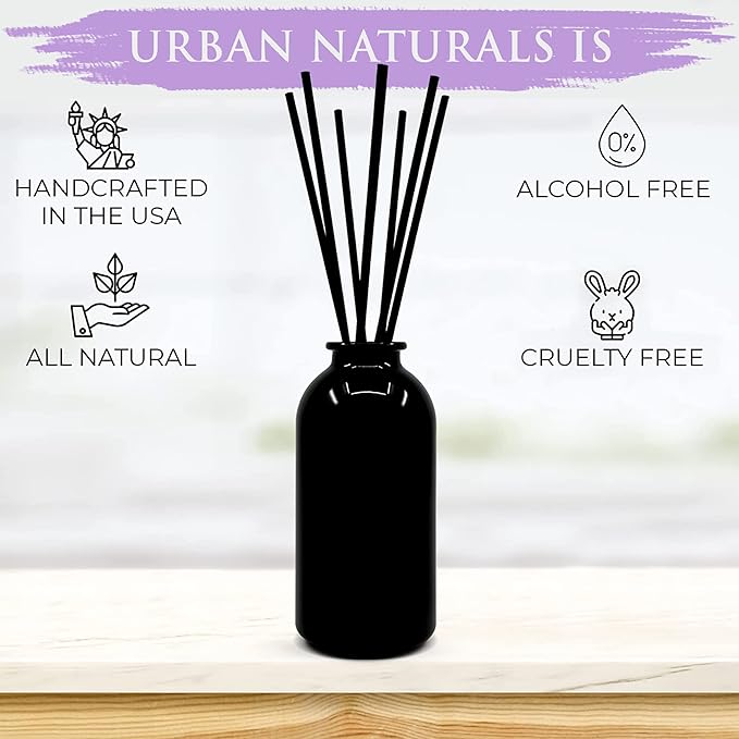Urban Naturals Lavender Fields Oil Essential Oil Reed Diffuser Set with Real Lavender Stems! French Blossoms, Geranium & Clary Sage | #1 Gift Idea for Aromatherapy & Stress Relief | Vegan | USA Made