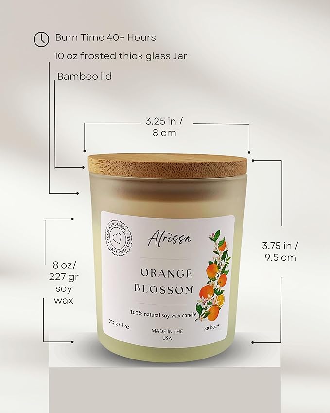 Orange Blossom 8 OZ, Bright, Citrus Floral Scent, Handmade Soy Wax Candle – Clean-Burning, Fresh, Uplifting Floral Citrus Blend Candle for Home, Eco-Friendly, Non-Toxic (8 Oz, Orange Blossom)
