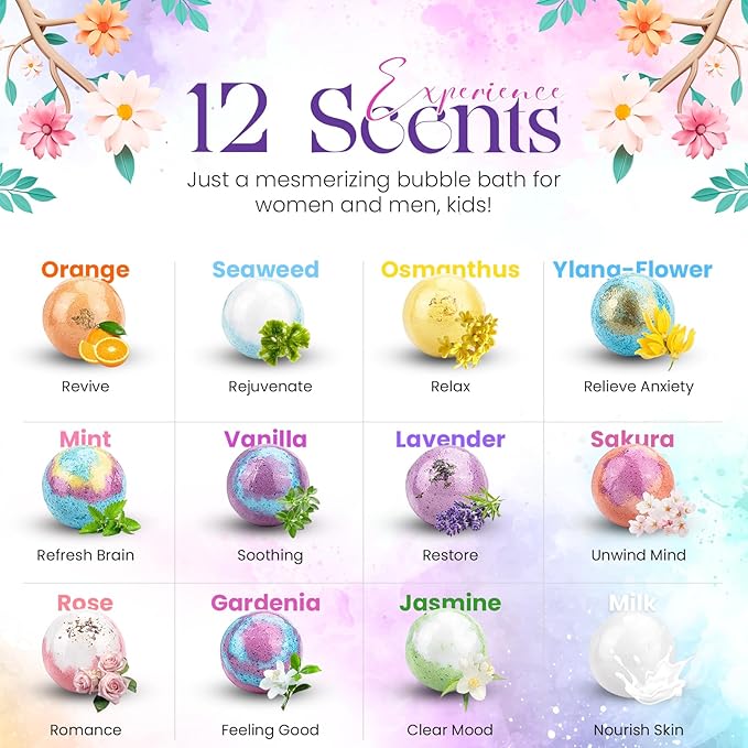 Bath Bombs for Women Pack of 12 Handmade for Women Gift Set, All Natural with Essential Oils, Shea Butter & Luxurious Bubbles - Relaxing Bath Bombs for Adults, Spa Fizzies, Moisturizing Bath Balls