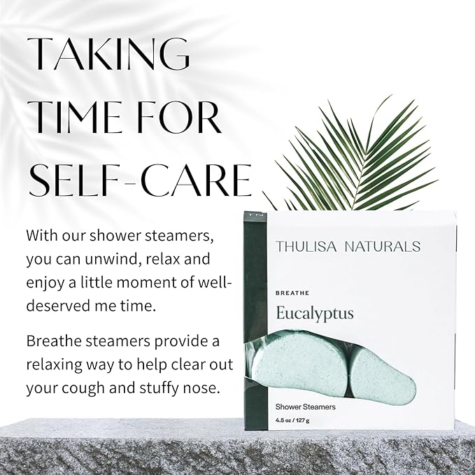 Thulisa Naturals Eucalyptus Shower Steamers Aromatherapy | Organic Shower Bombs with Essential Oils | Self Care Christmas Birthday & Spa Gifts for Women & Men | Stocking Stuffers | 4 Pack
