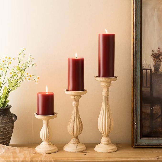 MOZEAL 3" x 4" Hand-Poured Unscented Candle,Dripless Pillar Candle Set of 3,Long Clean Burning,Approx 72 Hours Burn Time,Rustic Country Style,Wedding,Dinner,Christmas and Home Decor,Dark Red