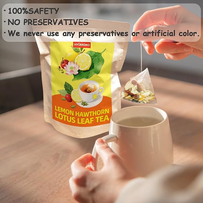 40 Bags Zesty Lemon Hawthorn Lotus Leaf Tea, Caffeine-Free Natural Ingredients Herbal Tea Bags, Improve Digestion, No Additives, Daily Enjoyment Tea for Women