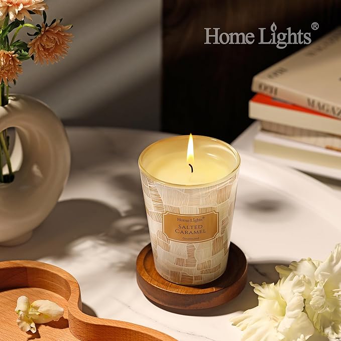 HomeLights Soy Wax Candles for Home Scented, 1-Wick Candles in Salted Caramel Scented, Rustic Modern Aromatherapy Candles Gift for Parties, Relaxing, 6.7oz