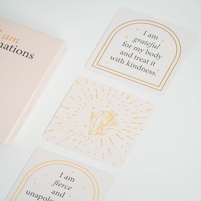 I Am Positive Affirmation Cards | 52 Decor Cards with Wooden Stand | Inspirational Cards with Soothing Colors to Display on Vision Boards | Giftable Affirmations
