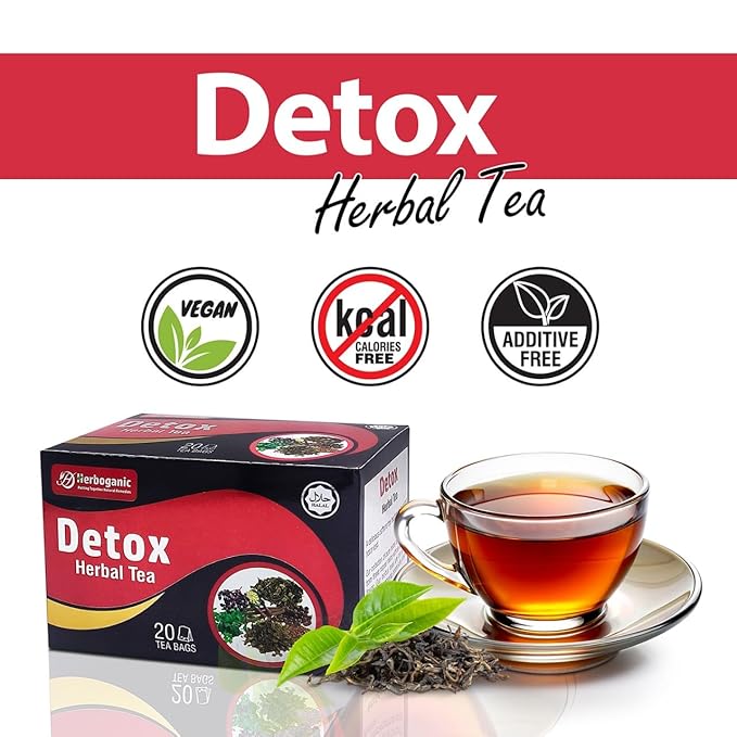 Herboganic Detox Herbal Tea - Wide Variety of Flavors and Benefits | Natural Ingredients | Digestion Support, Immune Boost and More | 20 Tea Bags