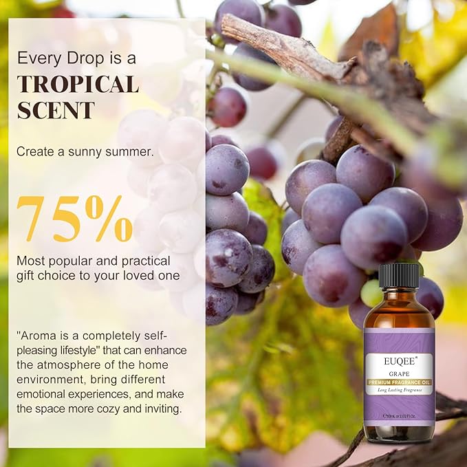 EUQEE Grape Fragrance Oil, Premium Essential Oil 2.02 Fl oz with Glass Dropper for Aromatherapy, DIY Bath Bombs, Candle Soap Making (60ml)