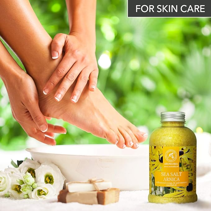 Arnica Bath Salts 21.16 Oz - 100% Natural Rosemary Orange and Fir Essential Oils - Sea Salt Arnica 600g - Best for Bath - Good Sleep - Relaxing - Body Care - Beauty (Pack of 2)