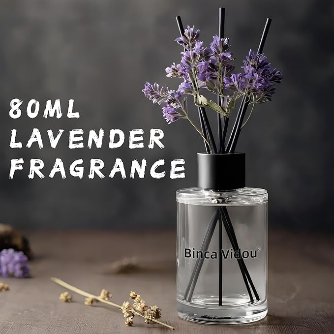Reed Diffuser, Binca Vidou Lavender Reed Oil Diffusers Set for Office Decor Bedroom Living Room Aromatherapy for Gift Idea & Stress Relief 2.7oz(80ml)