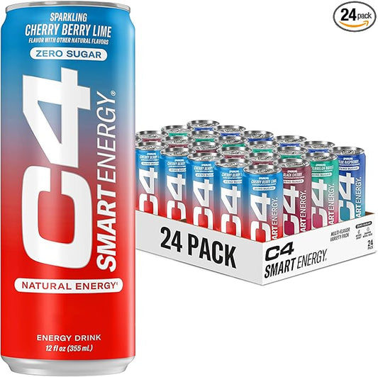 C4 Smart Energy Drinks Variety Pack, Sugar Free Performance Fuel & Nootropic Brain Booster, Coffee Substitute or Alternative, 4 Flavor Summer Sippin’ Variety 24 Pack
