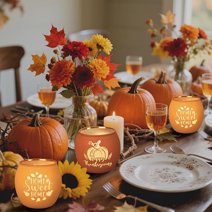 Lanpn Fall Thanksgiving Scented Candles Gift Set, 4 Pack 16oz Fall Aromatherapy Candle, Glass Jar Candles for Woman Man, Autumn Pumpkin Fragrance Table Farmhouse Decoration Tabletop Centerpiece