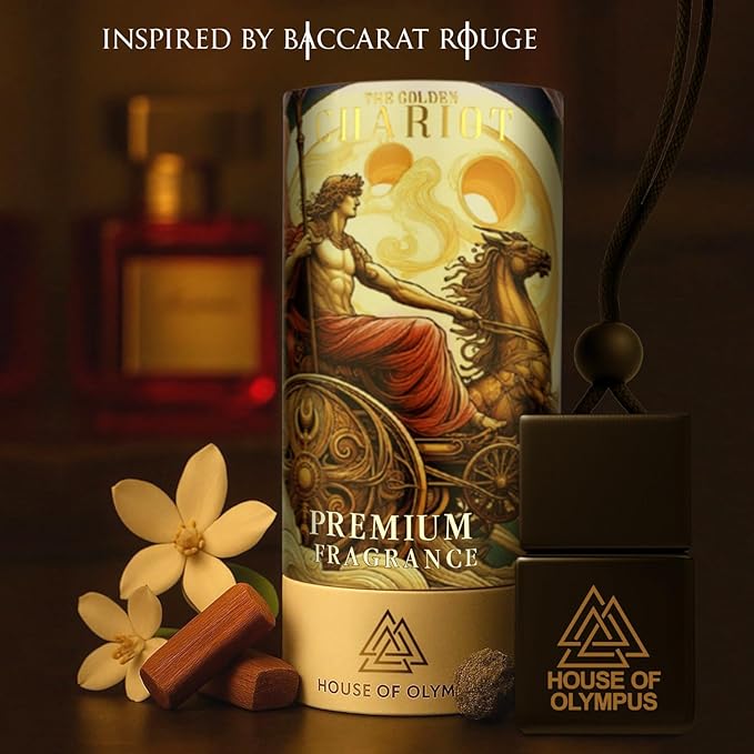 The Golden Chariot Car Air Freshener and Diffuser - 100% Natural Essential Oils - Luxury Car Scent by House of Olympus - Made in USA