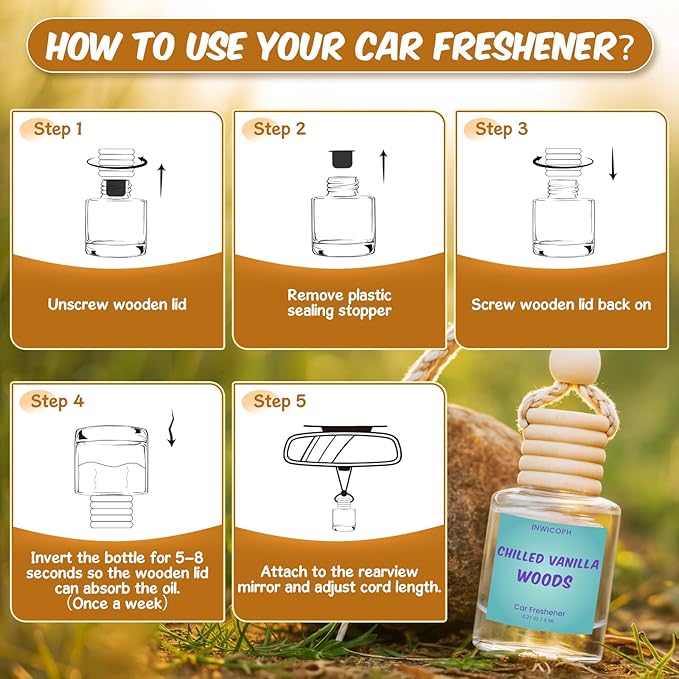 Car Air Freshener Diffuser 6 Pack Hanging Air Freshener, Hanging Air Fragrance Essential Oil Diffuser, Long Lasting Fragrance Fresheners Scents for Women