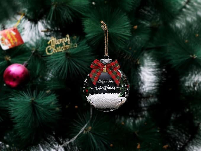 Stylor Baby's First Christmas Ornament 2025 - DIY Clear Plastic Flat Ball Handprint Kit Keepsake, for Newborn Boy or Girl, My 1st Xmas Tree Hanging Snowflakes Decoration