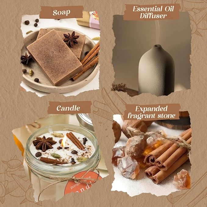 Autumn Spice Essential Oils Set, Fragrance Oil Gift Set for Oil Diffusers, Scented Oils for Soap Candle Making 6x10ml - Cinnamon, Nutmeg, Vanilla, Gingerbread, Pumpkin Pie Spice, and Cloves