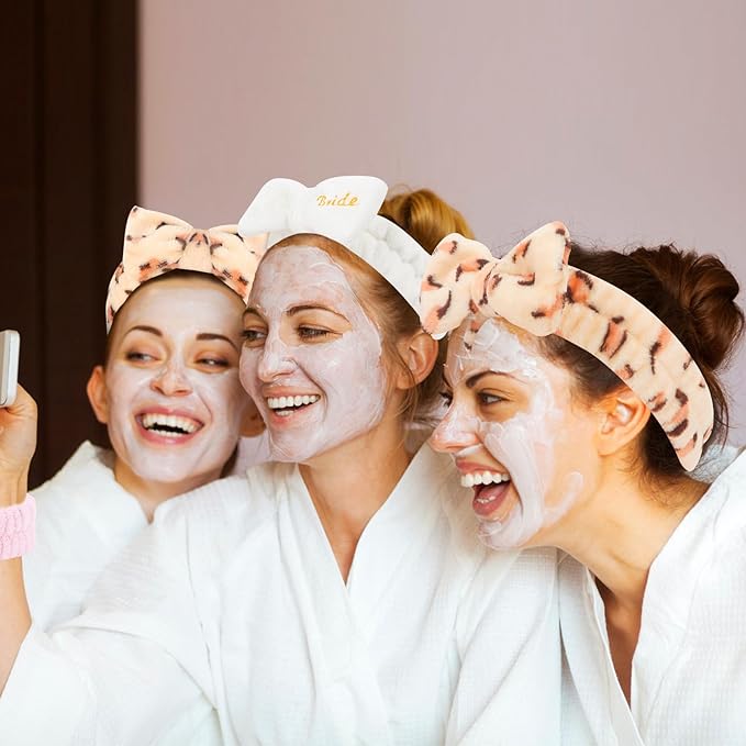 CIEHER Spa Headbands for Bachelorette Party Favors, 8 Pcs Leopard Print Spa Headbands for Bride & Bridesmaid, Bachelorette Gifts for Bride's Skincare & Makeup