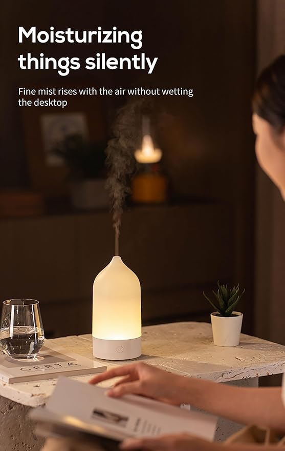120ML ABS Light & Minimalist Essential Oil Diffuser, Ultrasonic Aromatherapy & Humidifier with 7-Color LED Lights, Whisper Quiet Auto Shut-Off Scent for Home, Office, Yoga